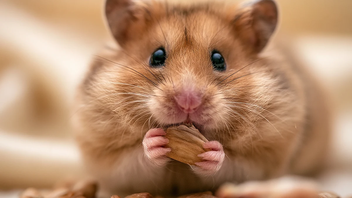 Syrský křeček ujídá semínko — správné krmení křečka