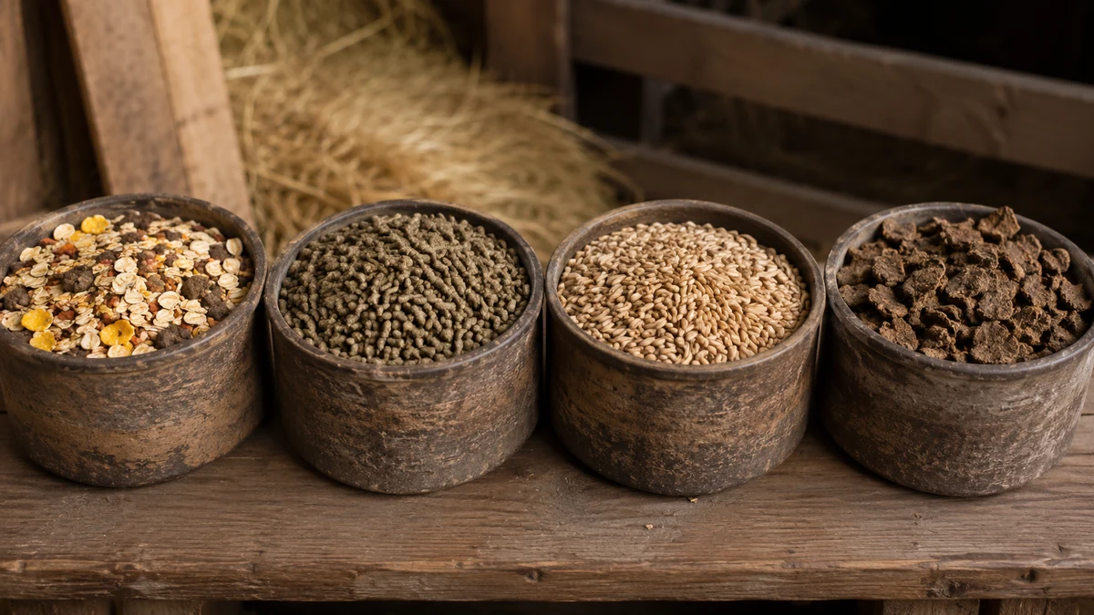 Typy krmení pro koně 2026 — müsli, granule, oves a cukrovarské řízky ve srovnání