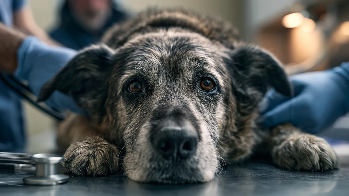 Senior pes na preventivní prohlídce u veterináře